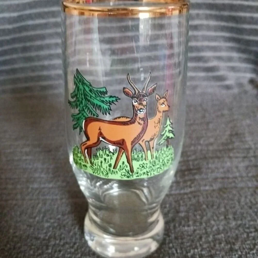 Vintage set of 6 beer glasses hunter motifs